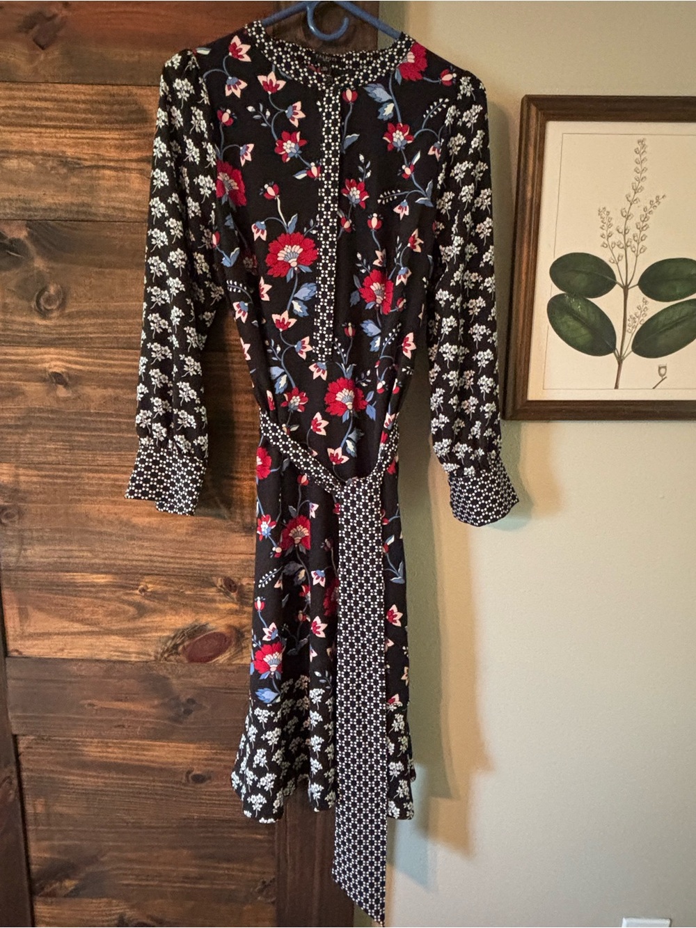 NWOT Talbots Petite Black Floral Tie Waist Midi Dress